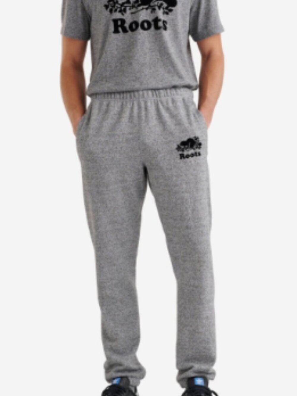 ROOTS Organic Original Sweatpants Men’s XXL Salt and Pepper Fleece Loose Fit